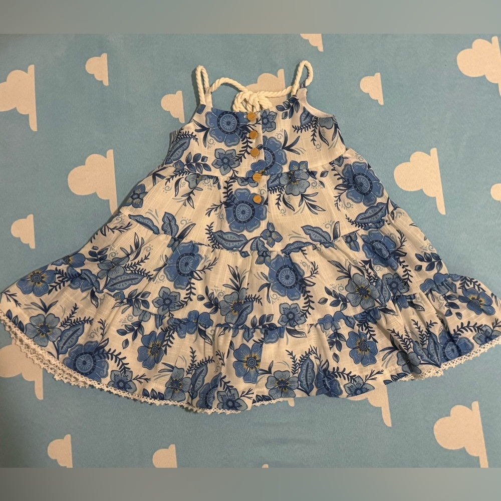 Haute Hippe Floral Blue and White Sundress 12-18mo Gently Used